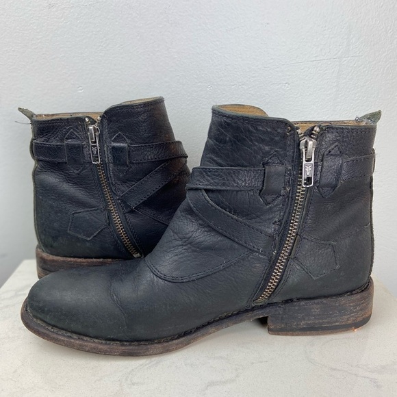 FRYE JAYDEN CROSS STRAP Black Leather Boots - Picture 16 of 16